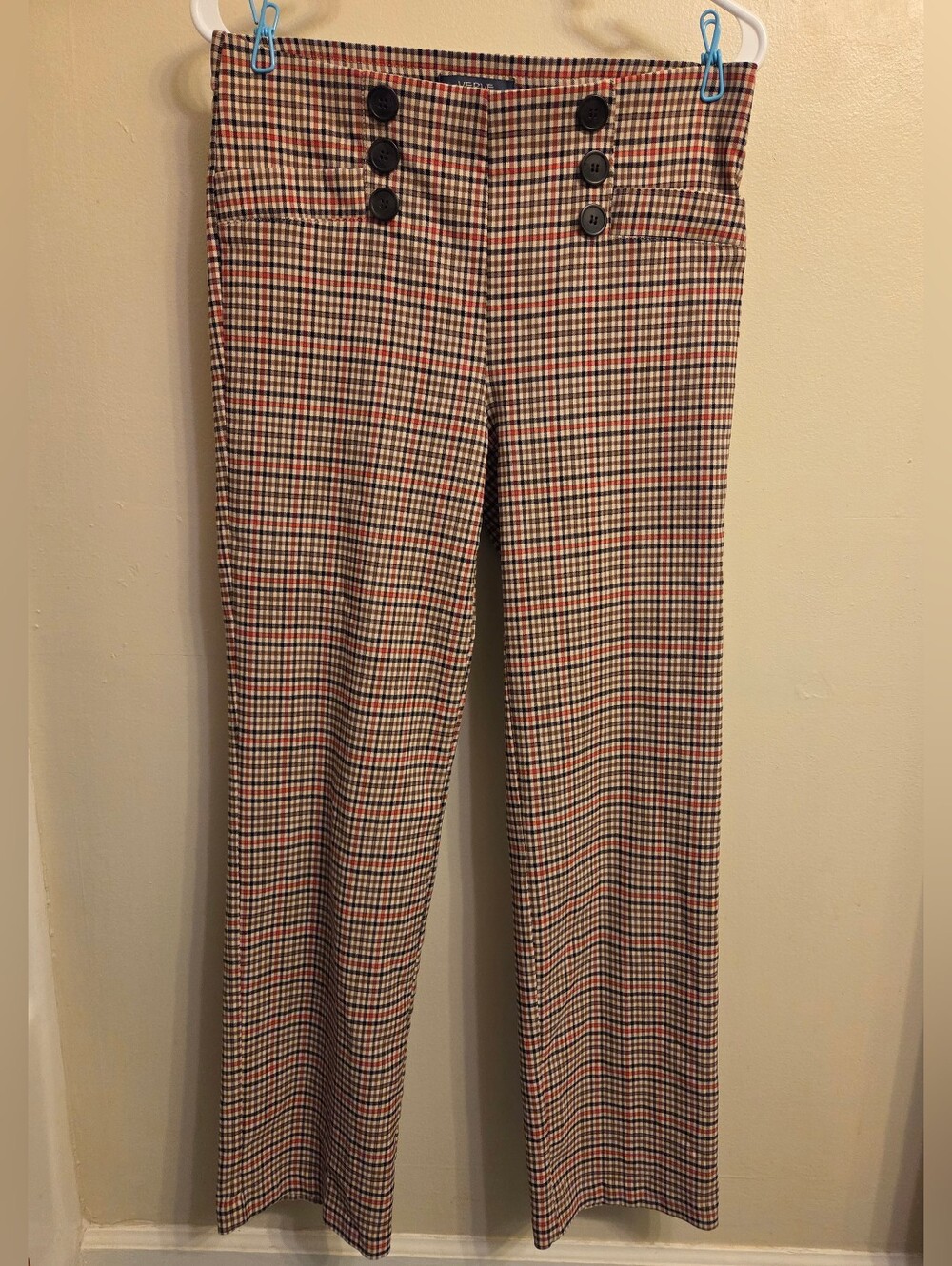 Verve Blues Plaid Dress Pants Small High Waisted Sailor Button Retro Career Mod